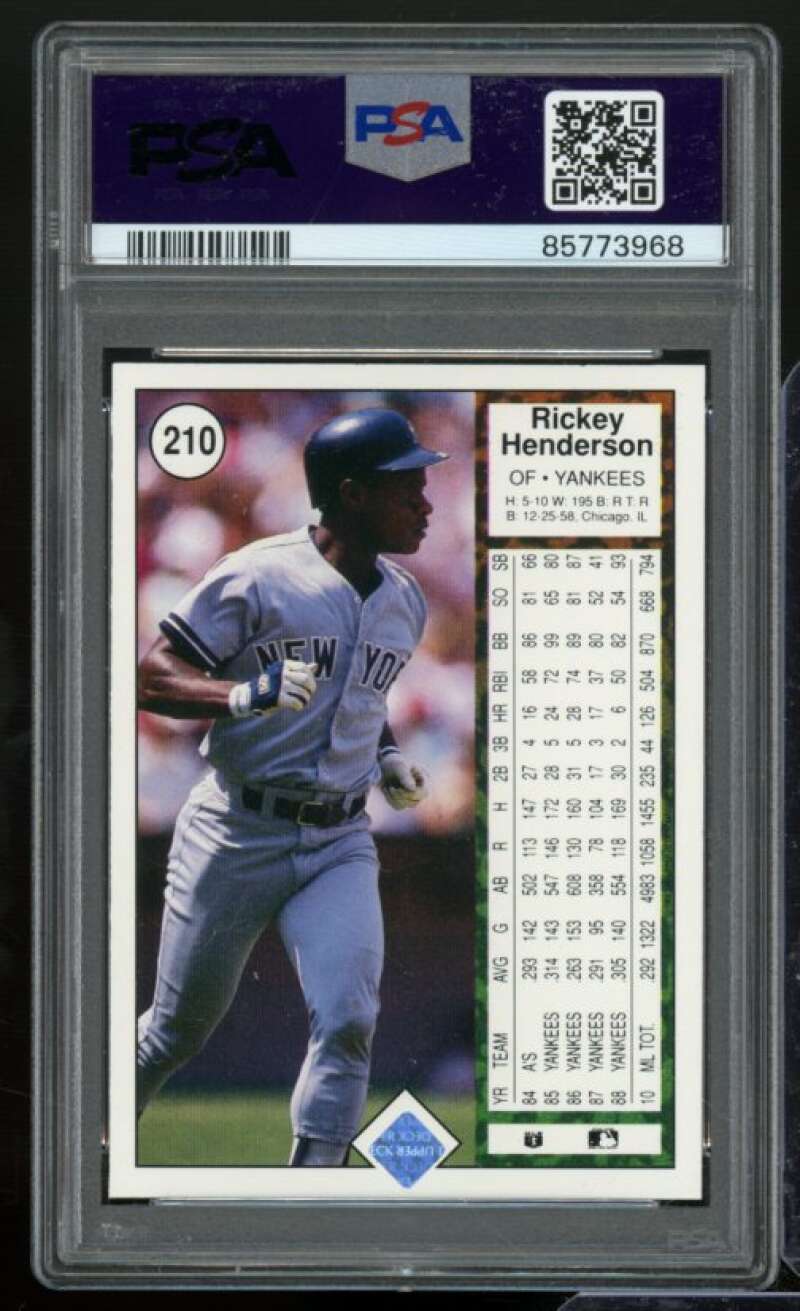 Rickey Henderson Card 1989 Upper Deck #210 PSA 9 Image 2