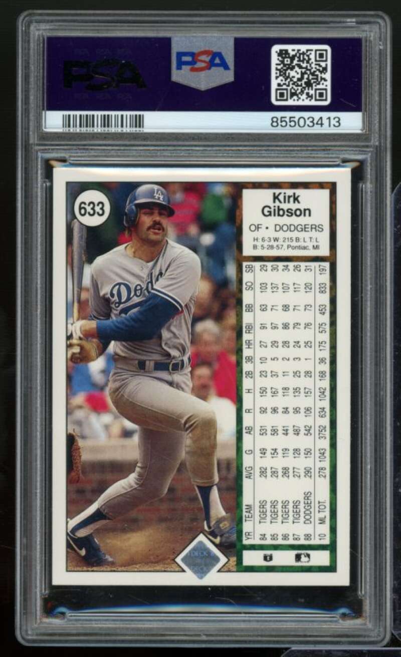 Kirk Gibson Card 1989 Upper Deck #633 PSA 9 Image 2