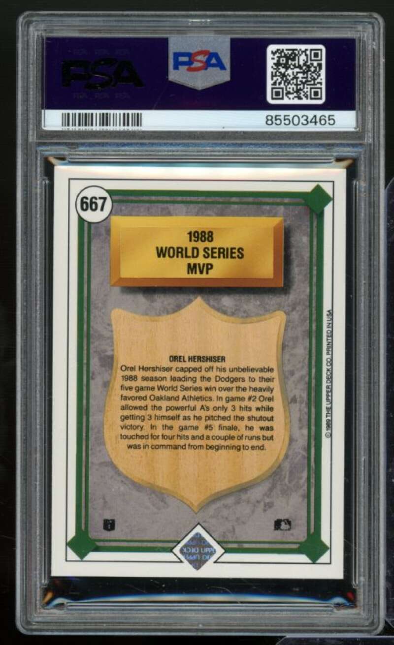 Orel Hershiser Card 1989 Upper Deck #667 PSA 9 Image 2