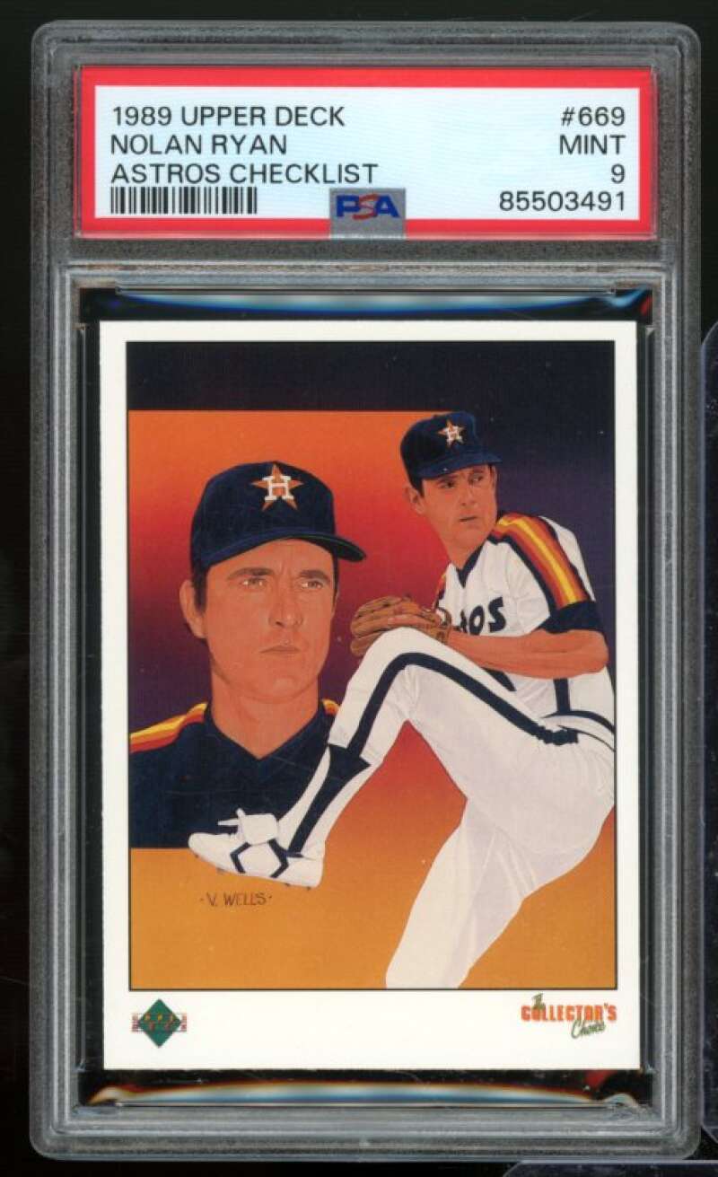 Nolan Ryan Card 1989 Upper Deck Astros Checklist #669 PSA 9 Image 1