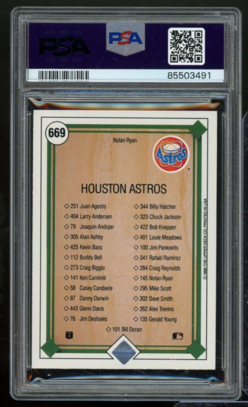 Nolan Ryan Card 1989 Upper Deck Astros Checklist #669 PSA 9 Image 2