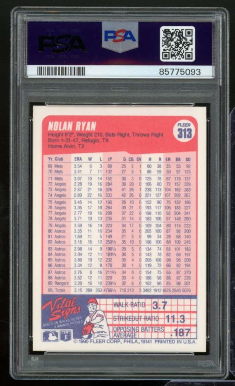 Nolan Ryan Card 1990 Fleer #313 PSA 9 Image 2