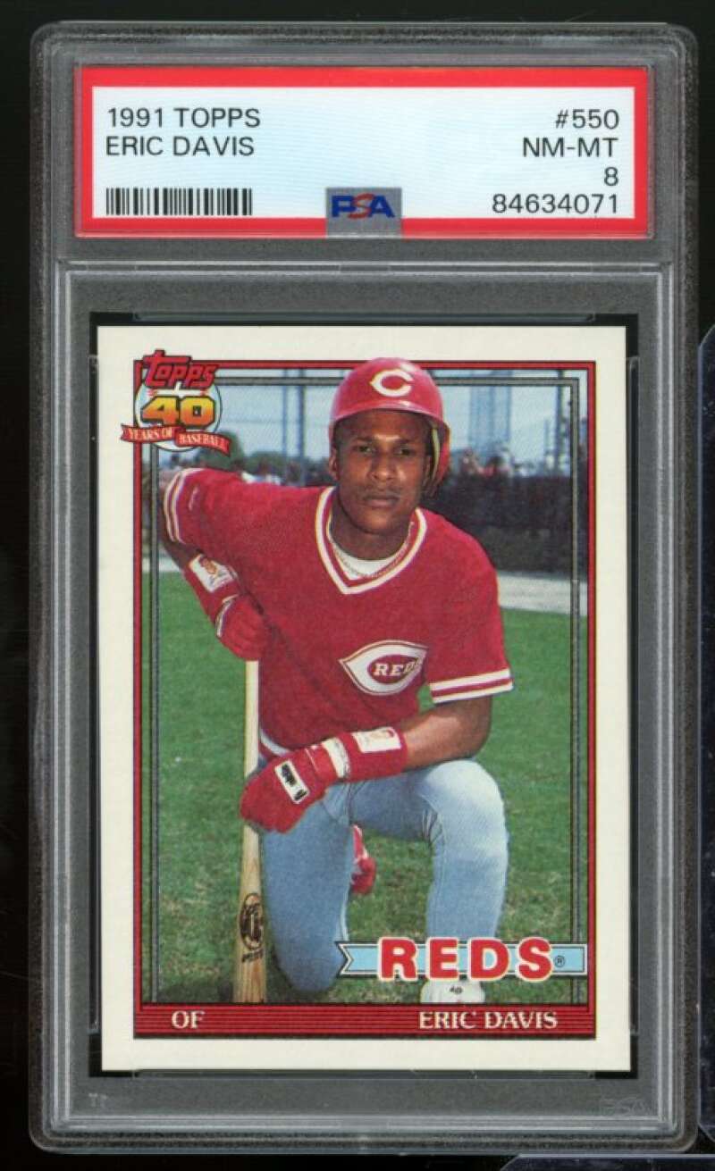 Eric Davis Card 1991 Topps #550 PSA 8 Image 1