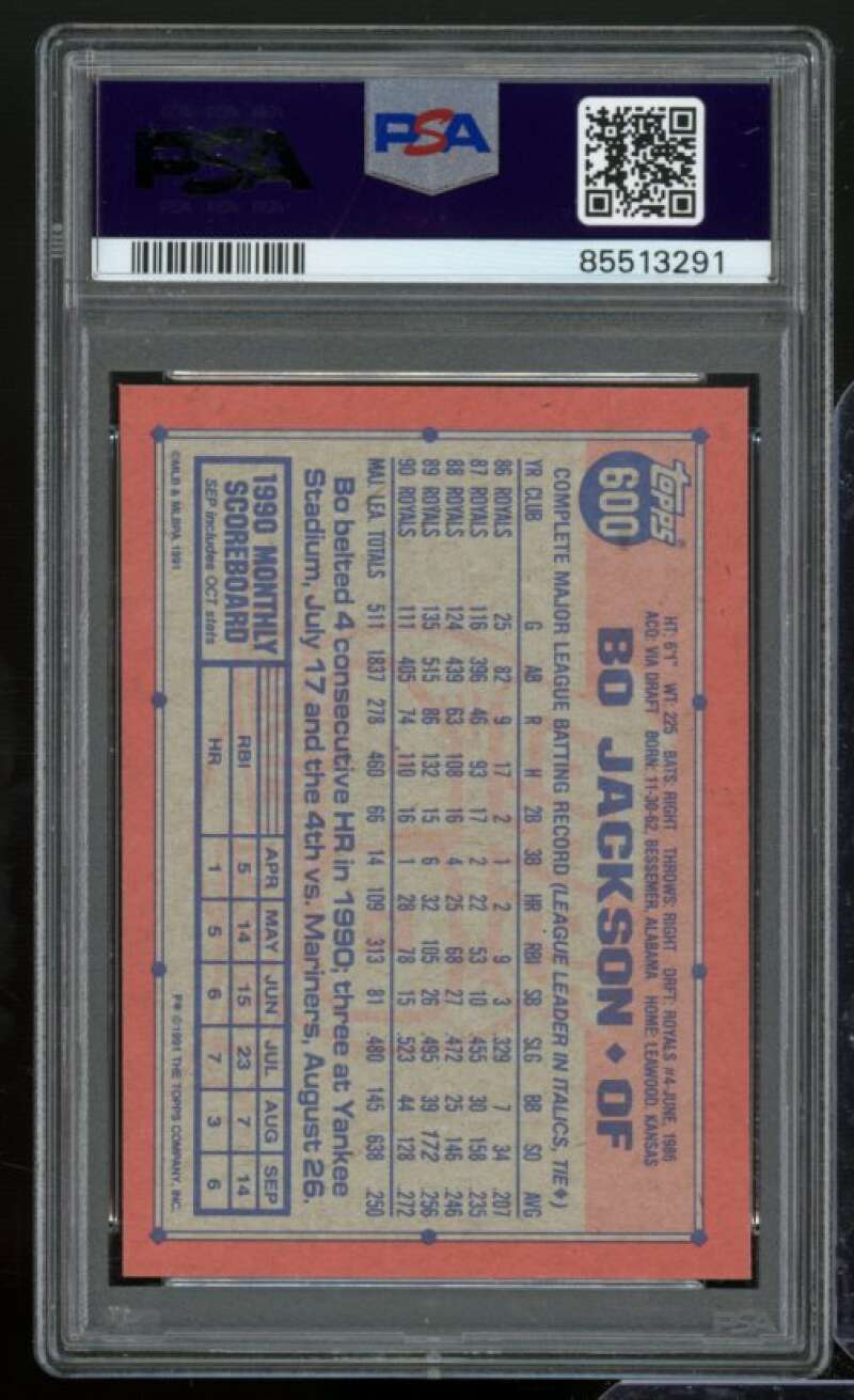 Bo Jackson Card 1991 Topps #600 PSA 9 Image 2