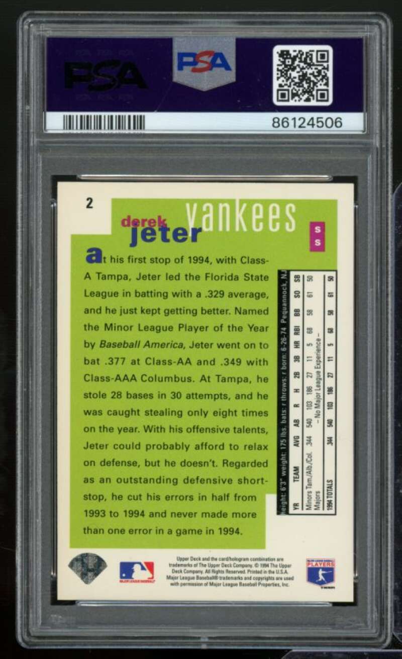 Derek Jeter Card 1995 Collector's Choice SE #2 PSA 9 Image 2