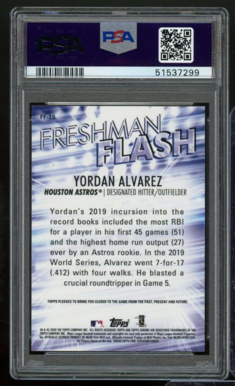 Yordan Alvarez Card 2020 Topps Chrome Freshman Flash #ff15 PSA 10 Image 2