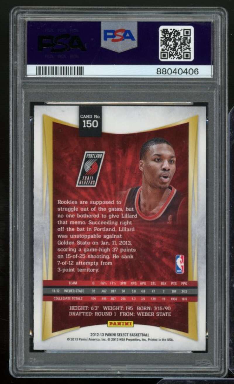 Damian Lillard Rookie Card 2012-13 Panini Select #150 PSA 9 Image 2