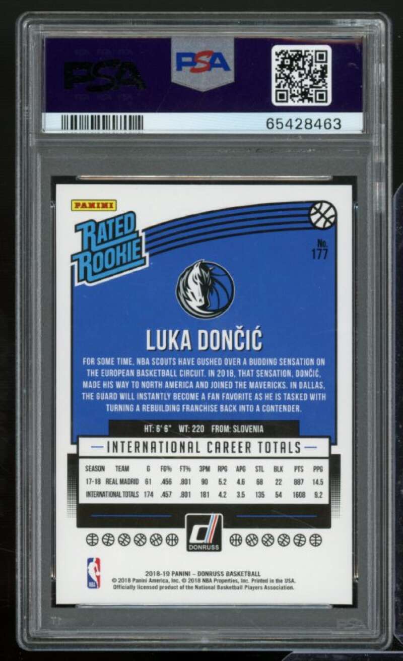 Luka Doncic Rookie Card 2018-19 Panini Donruss #177 PSA 9 Image 2