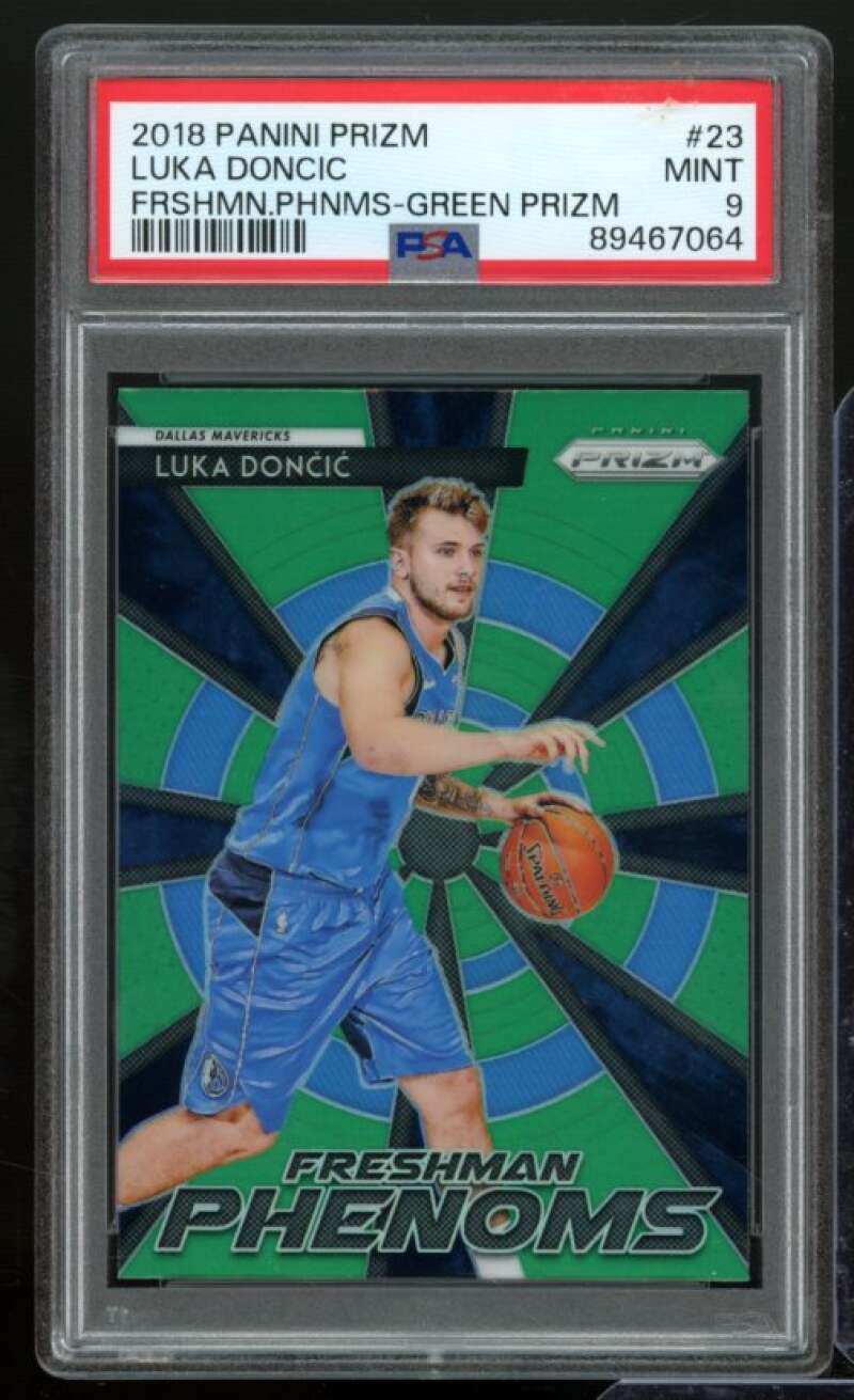 Luka Doncic Rookie Card 2018-19 Panini Prizm Freshman Phenoms Green #23 PSA 9 Image 1