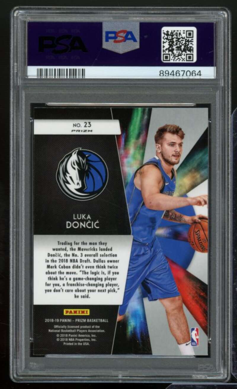 Luka Doncic Rookie Card 2018-19 Panini Prizm Freshman Phenoms Green #23 PSA 9 Image 2