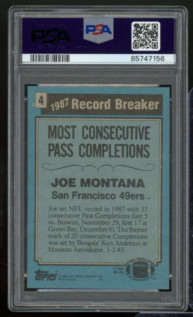 Joe Montana Card 1988 Topps #4 PSA 9 Image 2