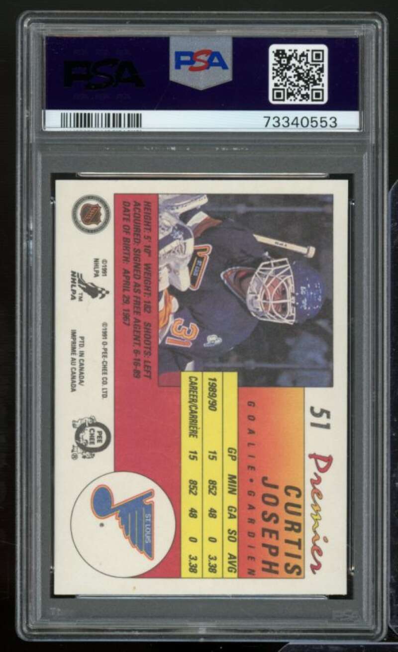 Curtis Joseph Rookie Card 1990-91 O-Pee-Chee Premier #51 PSA 10 Image 2