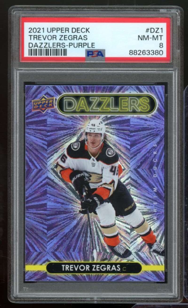 Trevor Zegras Card 2021-22 Upper Deck Dazzlers Purple #DZ-1 PSA 8 Image 1