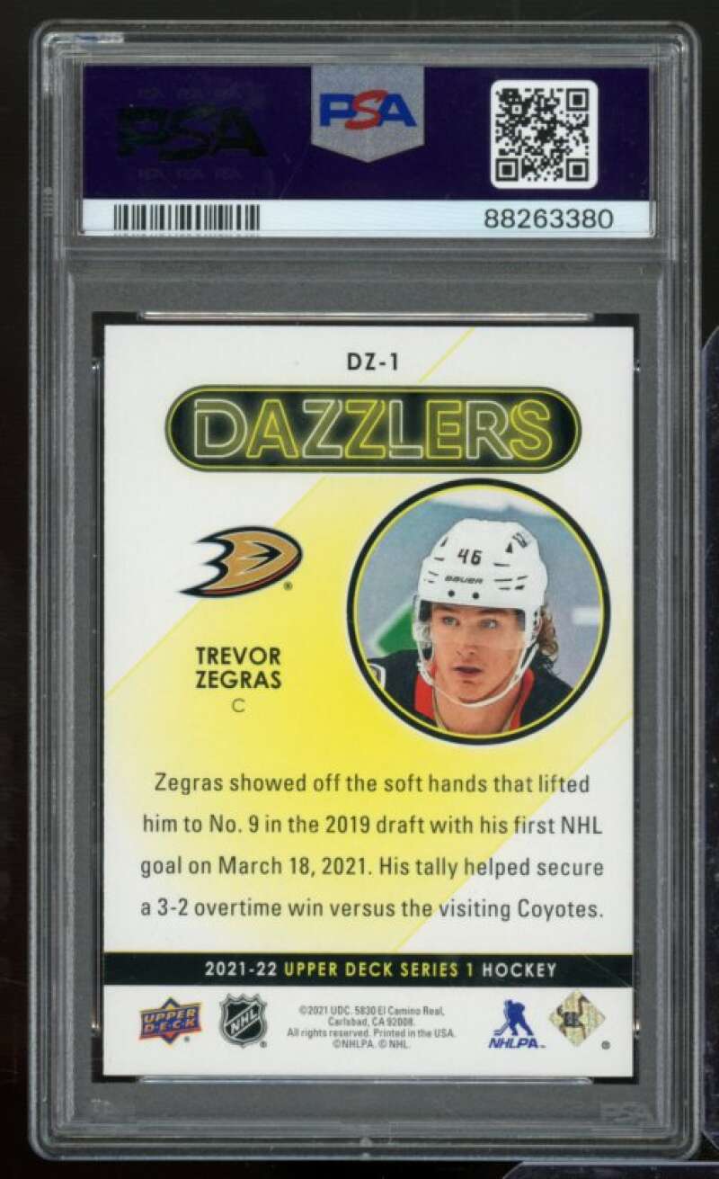 Trevor Zegras Card 2021-22 Upper Deck Dazzlers Purple #DZ-1 PSA 8 Image 2