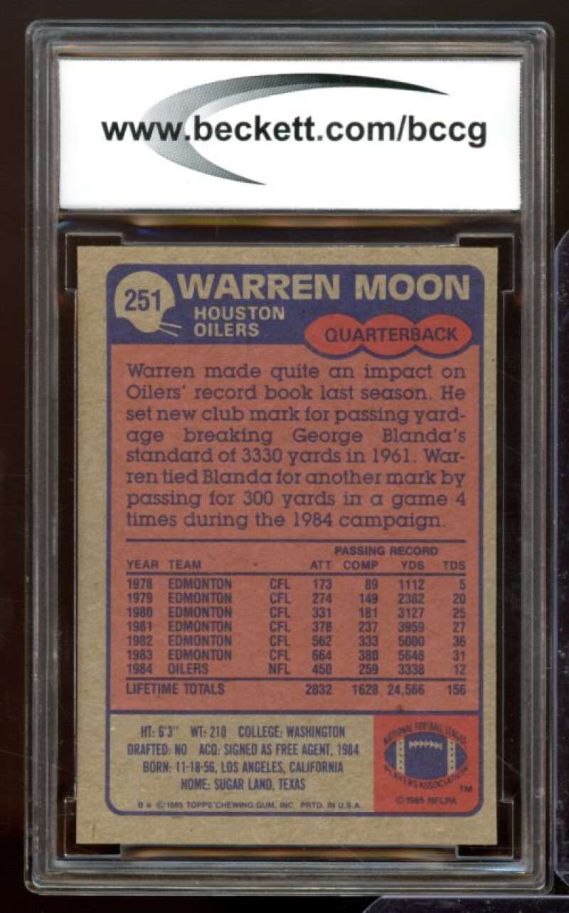 1985 Topps #251 Warren Moon Rookie Card BGS BCCG 10 Mint+ Image 2