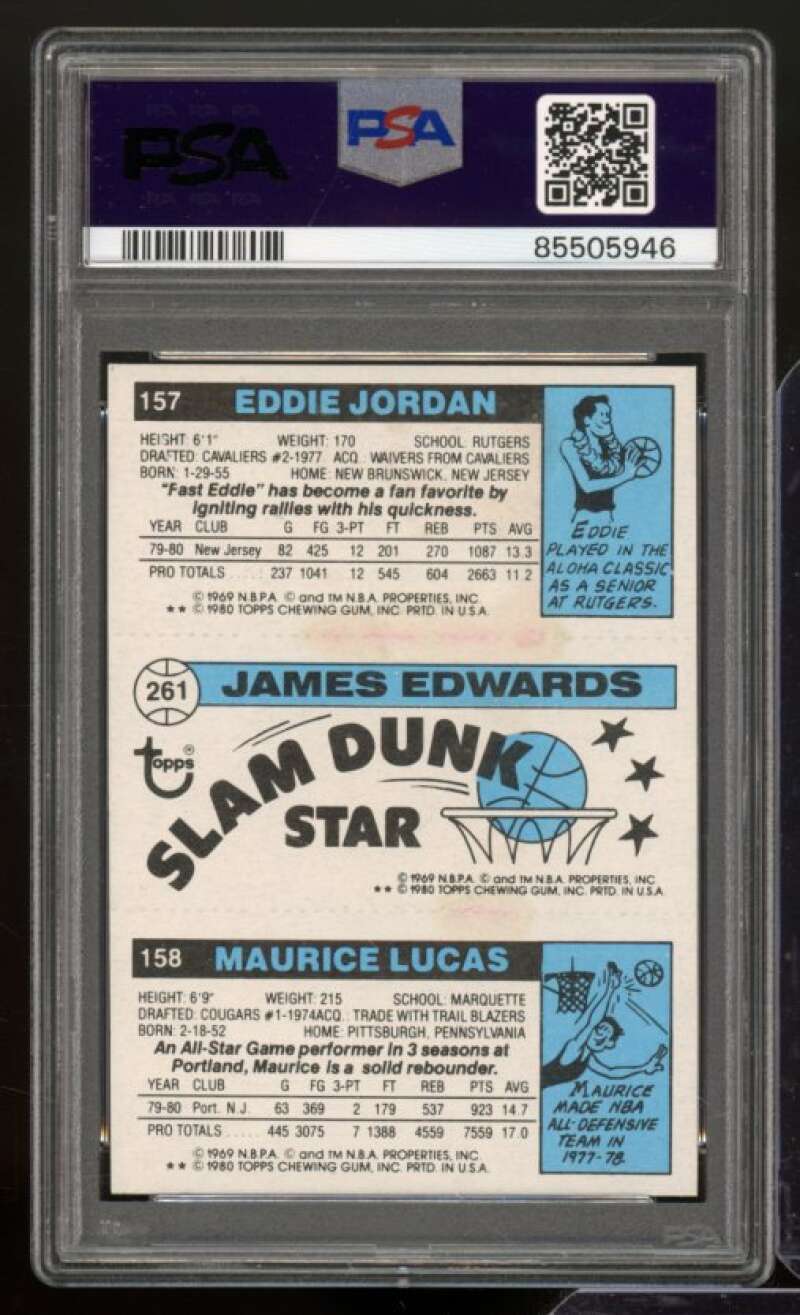 Jim Cleamons / Eddie Jordan / James Edwards Card 1980-81 Topps #261 PSA 4 Image 2