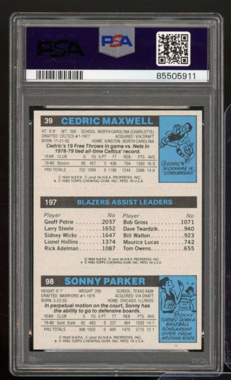 Sonny Parker / Dave Twardzik / Cedric Maxwell Card 1980 Topps #197 PSA 7 Image 2