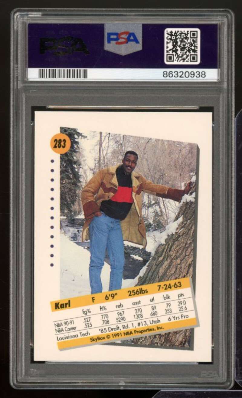 Karl Malone Card 1991-92 Skybox #283 PSA 9 Image 2