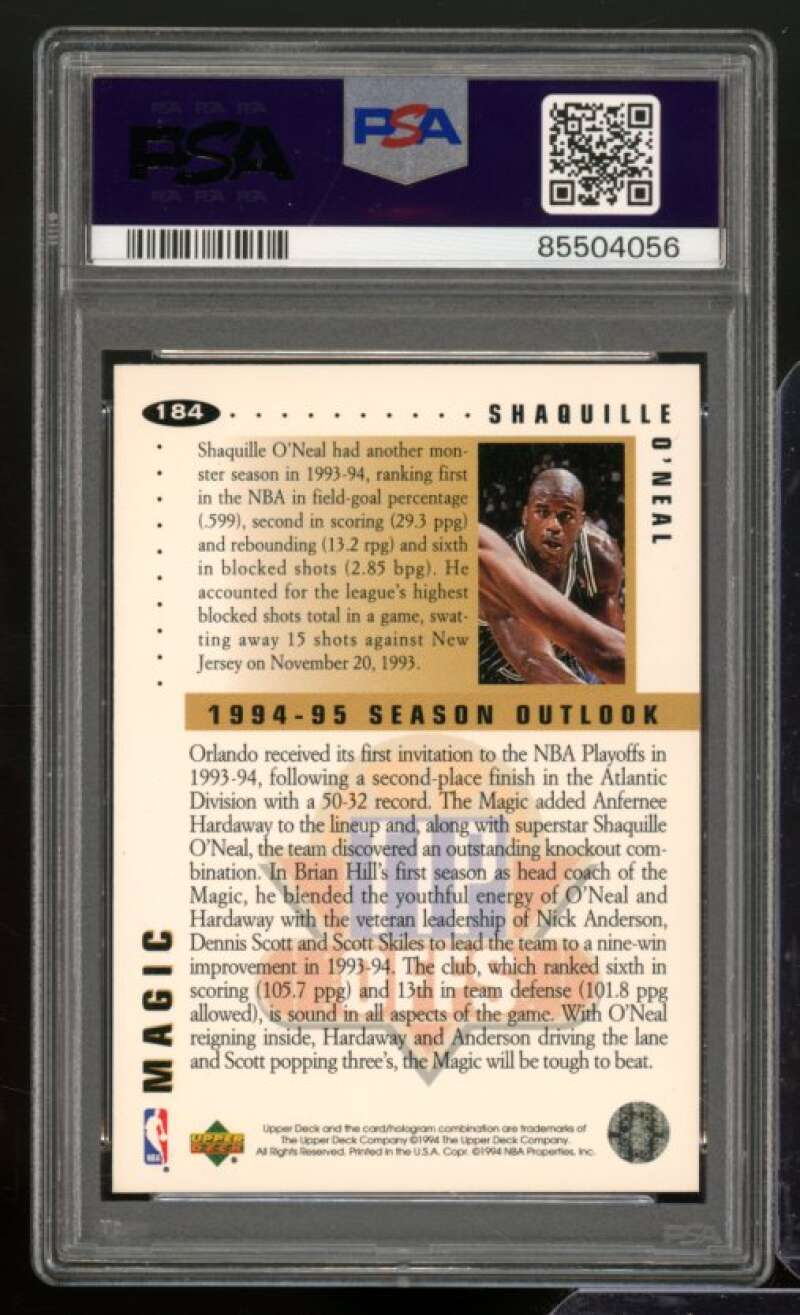 Shaquille O'Neal Card 1994-95 Collector's Choice #184 PSA 8 Image 2