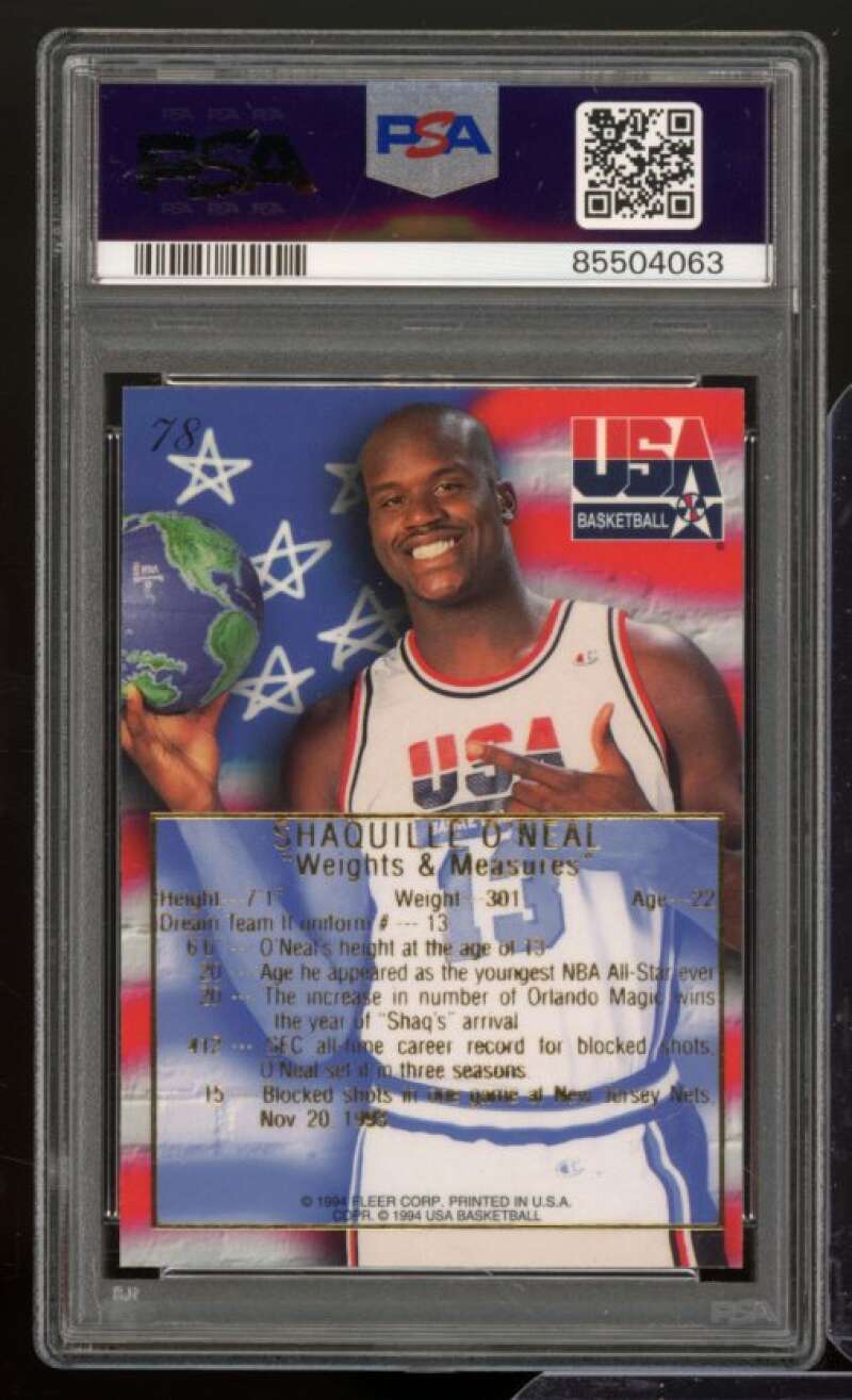 Shaquille O'Neal Card 1994-95 Flair USA Basketball Weights & Measures #78 PSA 8 Image 2