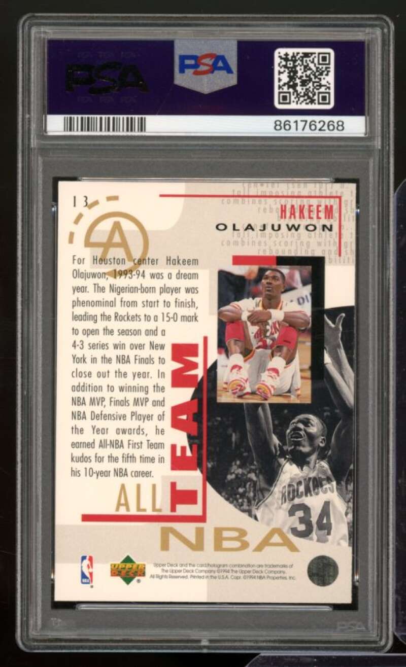 Hakeem Olajuwon Card 1994-95 Upper Deck #13 PSA 8 Image 2