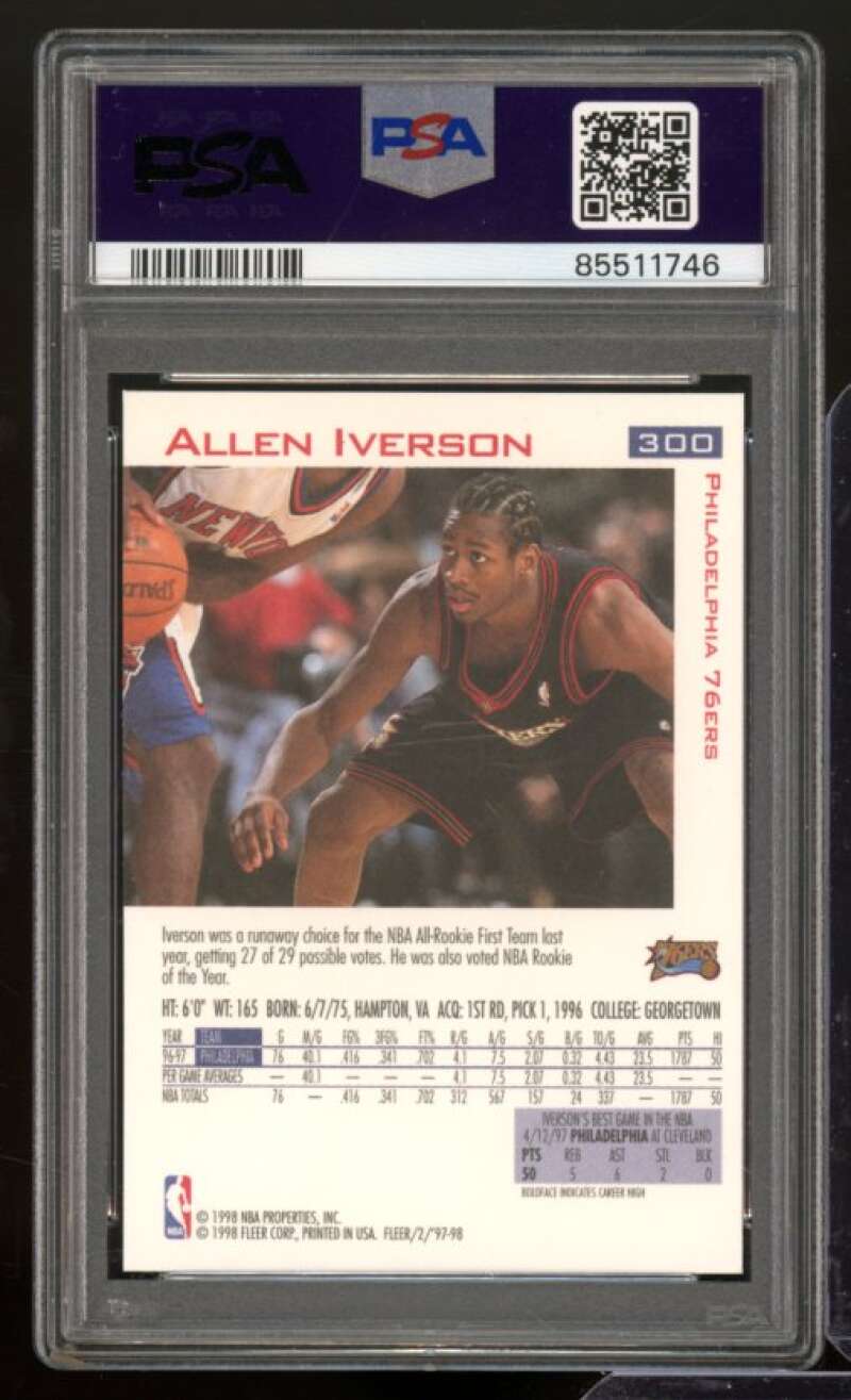 Allen Iverson Card 1997-98 Fleer #300 PSA 9 Image 2