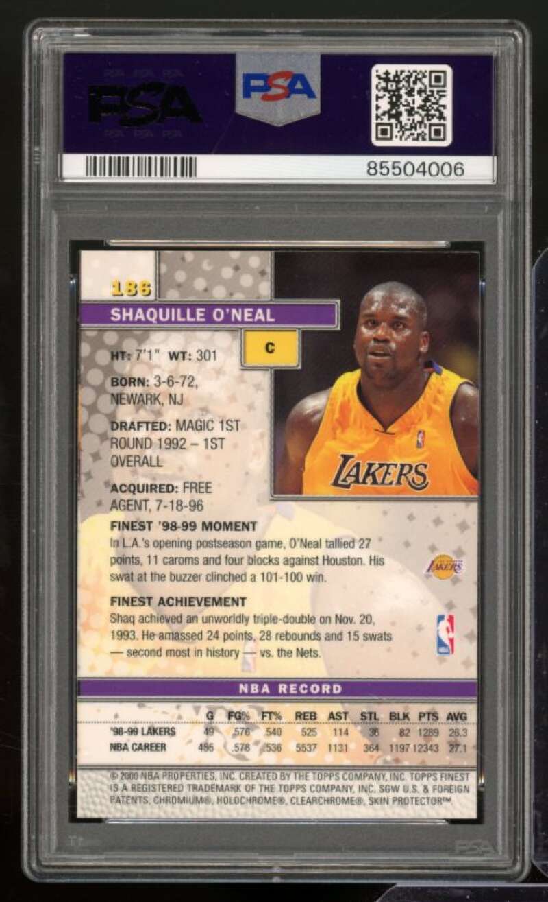 Shaquille O'Neal Card 1999-00 Finest #186 PSA 8 Image 2