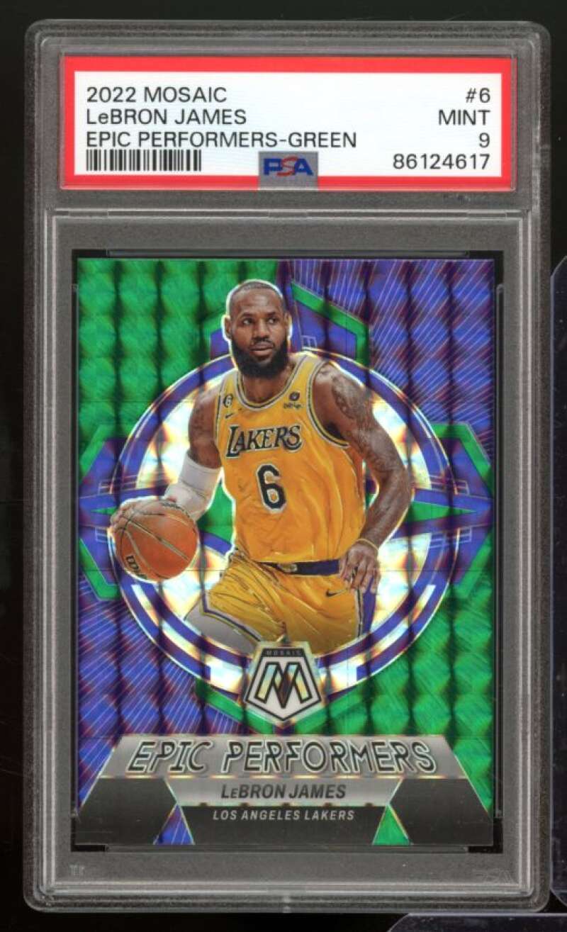 LeBron James Card 2022 Mosaic Epic Performers Green #6 PSA 9 Image 1