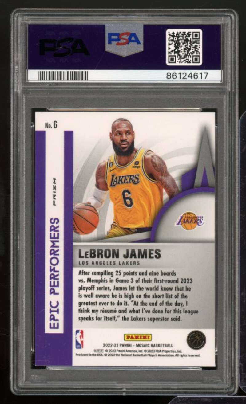 LeBron James Card 2022 Mosaic Epic Performers Green #6 PSA 9 Image 2