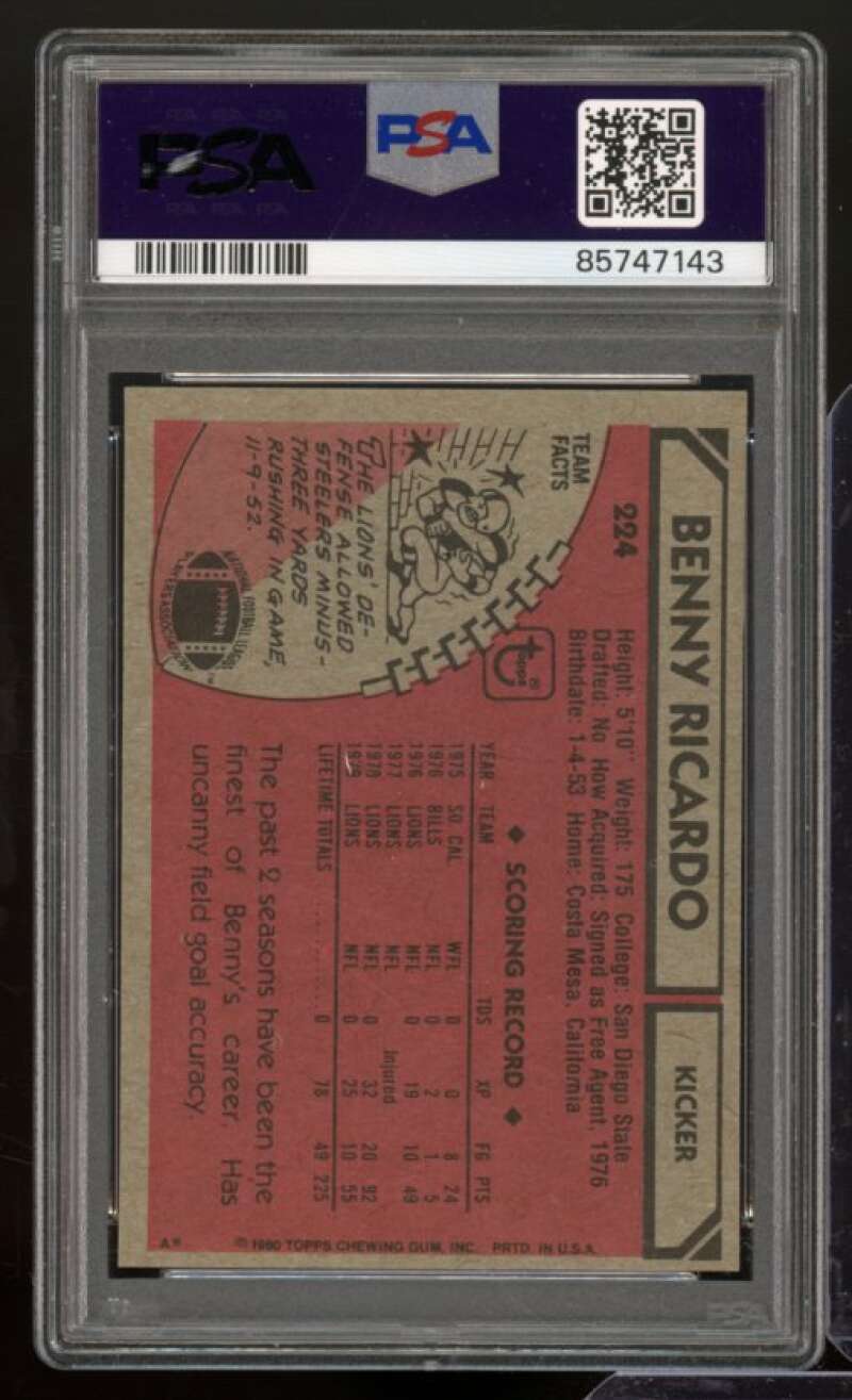 Benny Ricardo Card 1980 Topps #224 PSA 8 Image 2