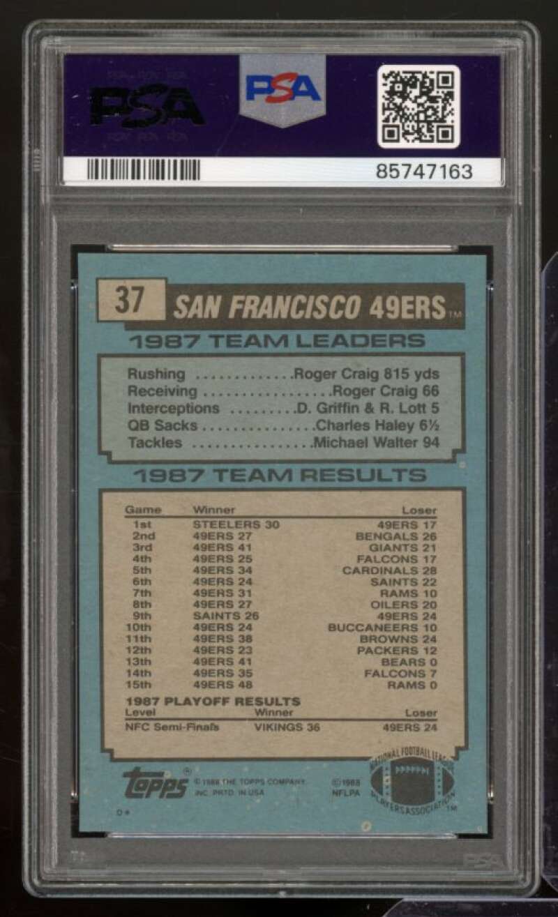 49ers Team Leaders Card 1988 Topps Team Leaders #37 PSA 8 Image 2