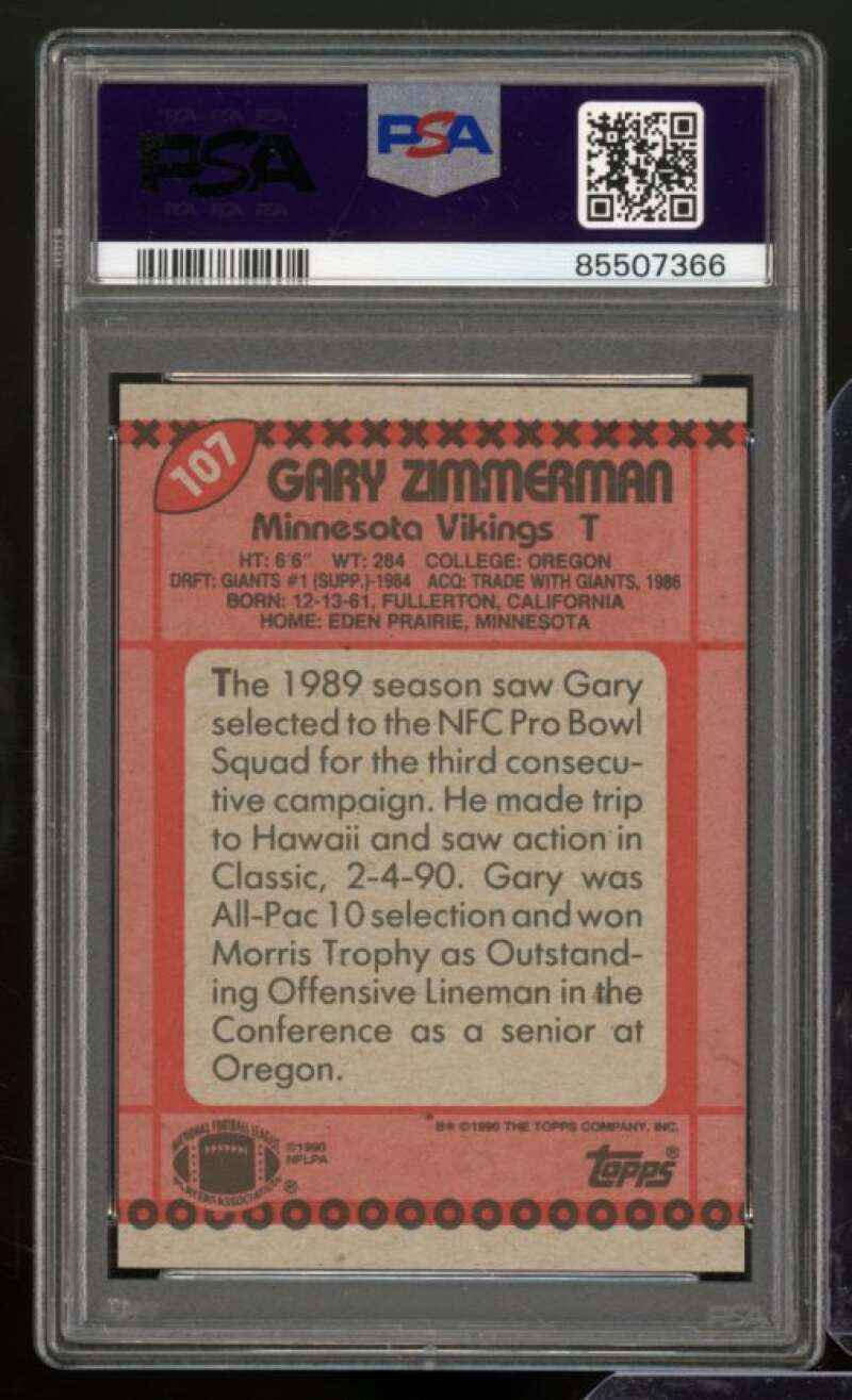 Gary Zimmerman Card 1990 Topps #107 PSA 8 Image 2