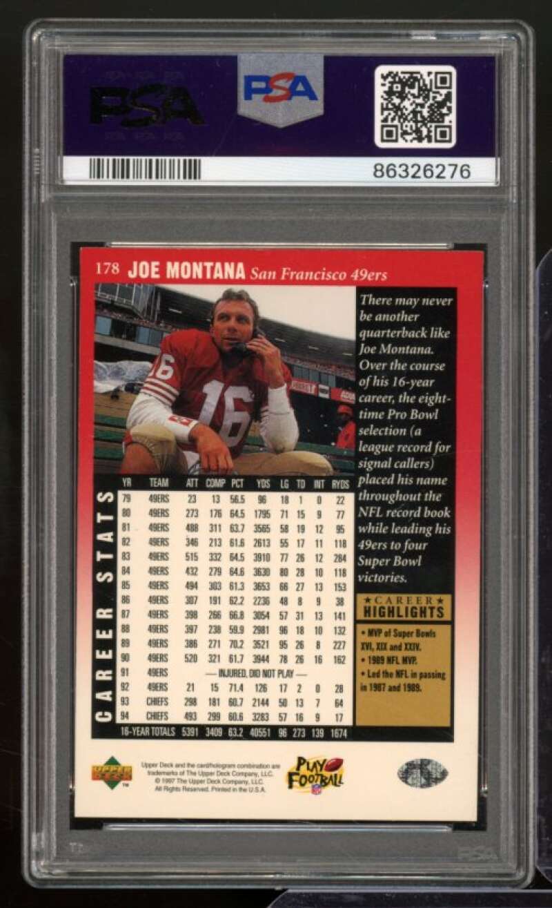 Joe Montana Card 1997 Upper Deck Legends #178 PSA 8 Image 2