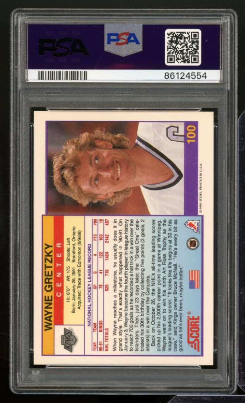 Wayne Gretzky Card 1991-92 Score American #100 PSA 9 Image 2