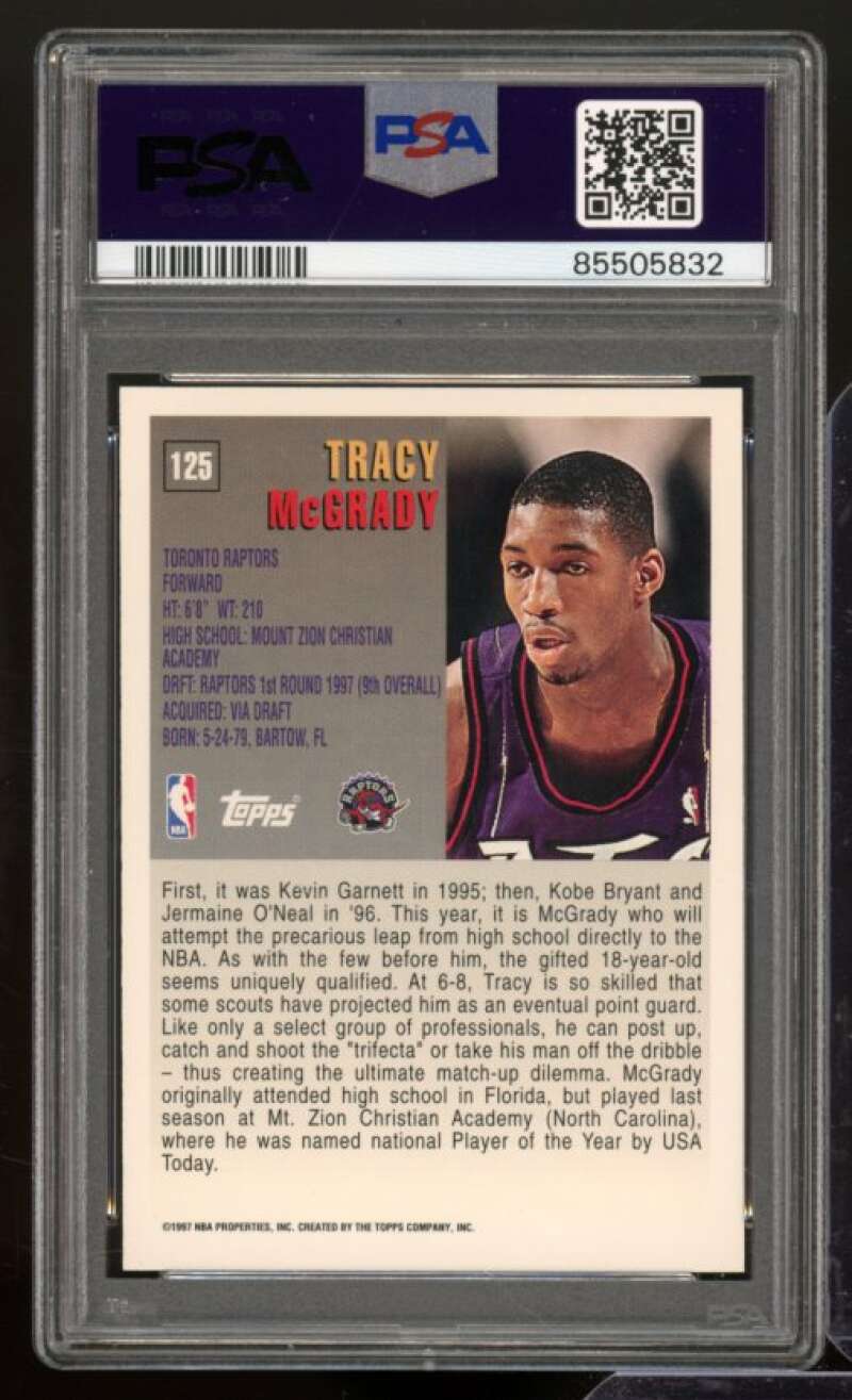 Tracy McGrady Rookie Card 1997-98 Topps #125 PSA 6 Image 2