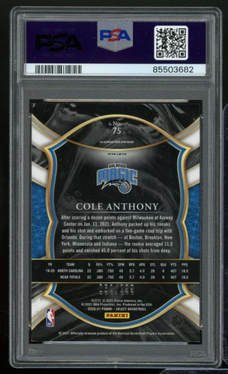 Cole Anthony Rookie Card 2020-21 Panini Select Light Blue Prizm #75 PSA 5 Image 2