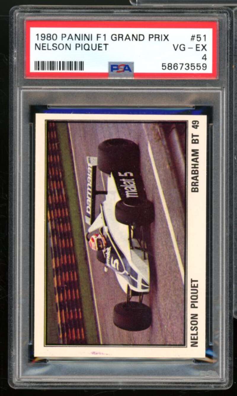 Nelson Piquet Card 1980 Panini F1 Grand Pix #51 PSA 4 Image 1