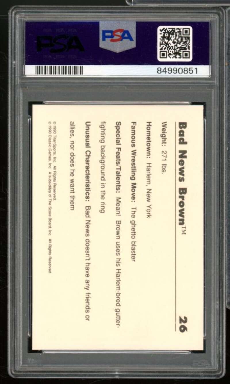 Bad News Brown Card 1990 Classic WWF #26 PSA 7 Image 2