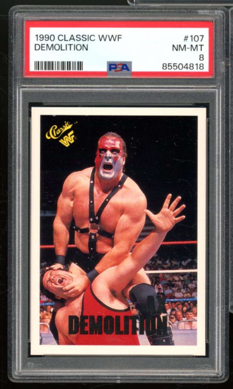 Demolition Ax and Smash Card 1990 Classic WWF #107 PSA 8 Image 1