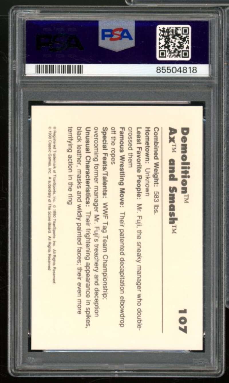 Demolition Ax and Smash Card 1990 Classic WWF #107 PSA 8 Image 2