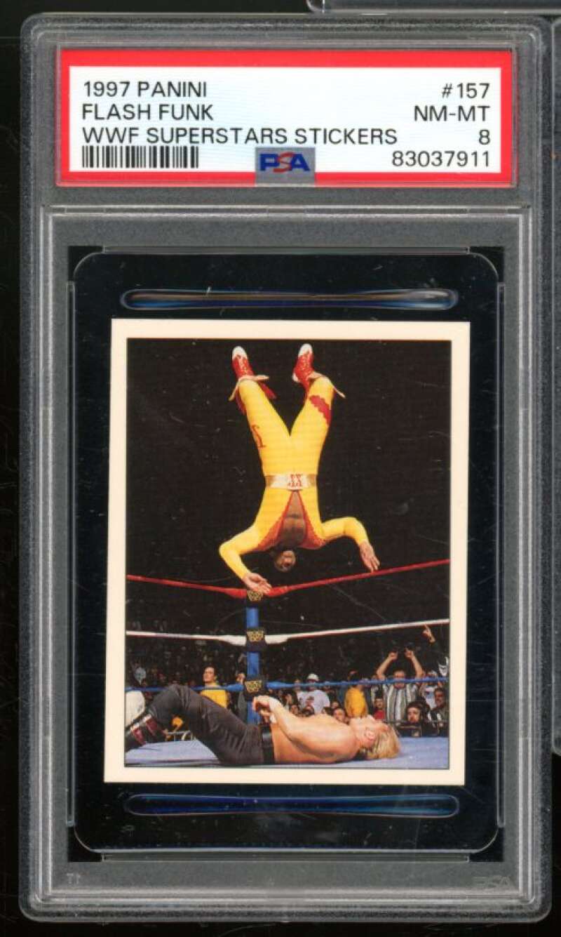 Flash Funk Rookie Card 1997 Panini WWF Superstars Stickers #157 PSA 8 Image 1