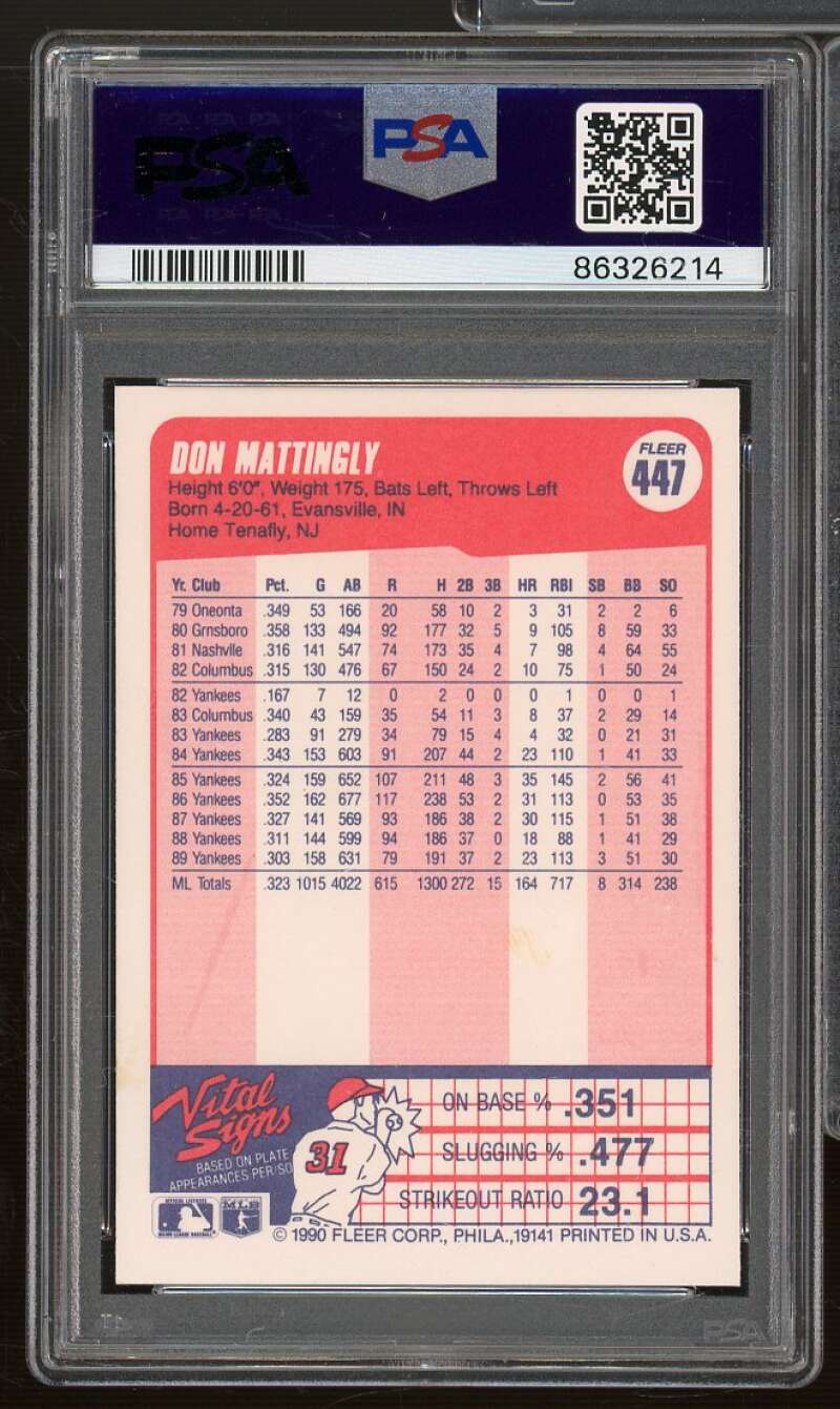 Don Mattingly Card 1990 Fleer #447 PSA 6 Image 2