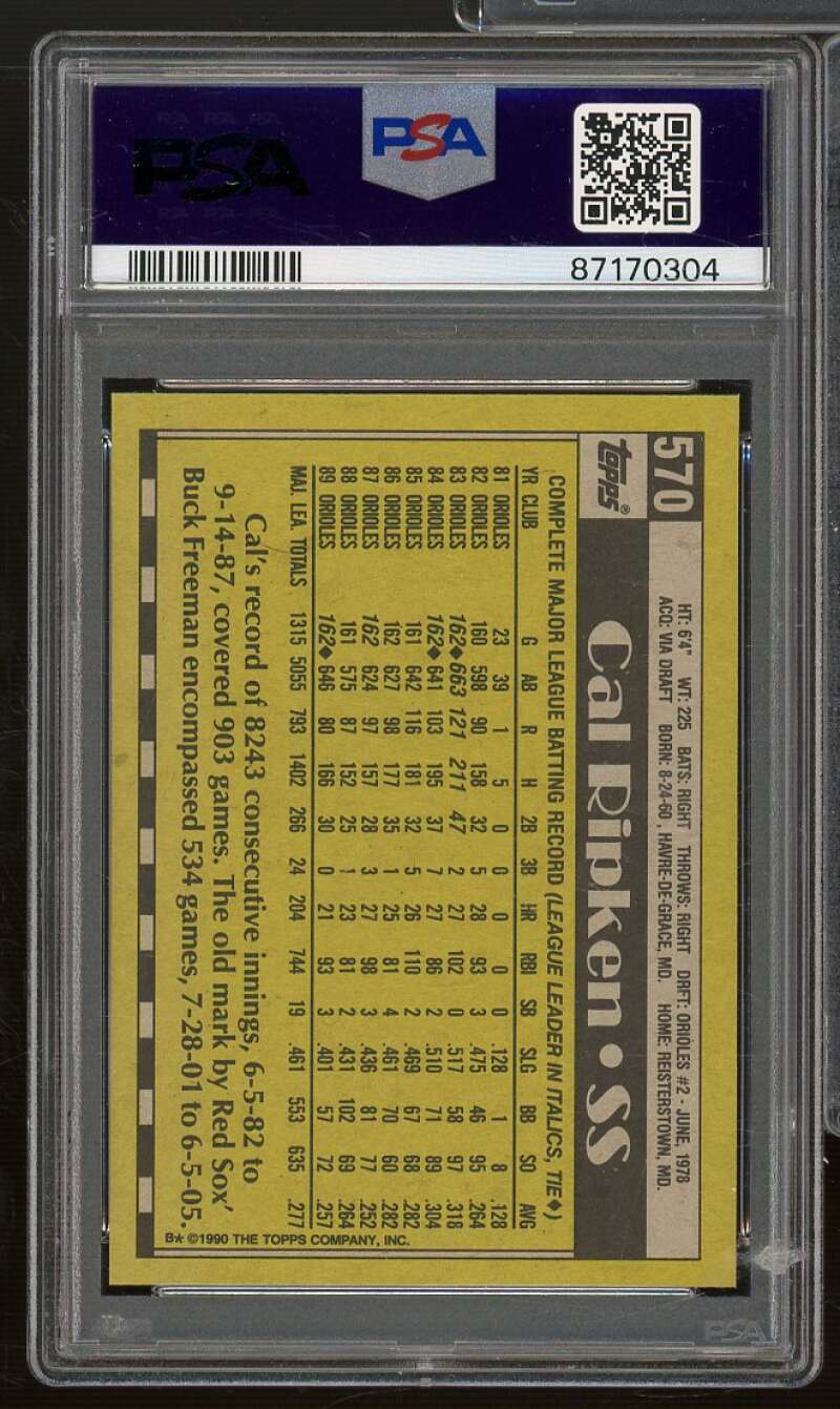 Cal Ripken Card 1990 Topps #570 PSA 8 Image 2