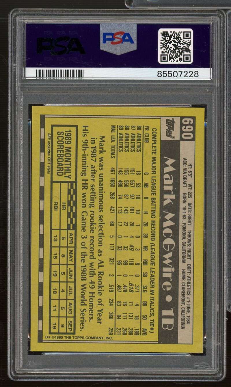 Mark McGwire Card 1990 Topps #690 PSA 8 Image 2