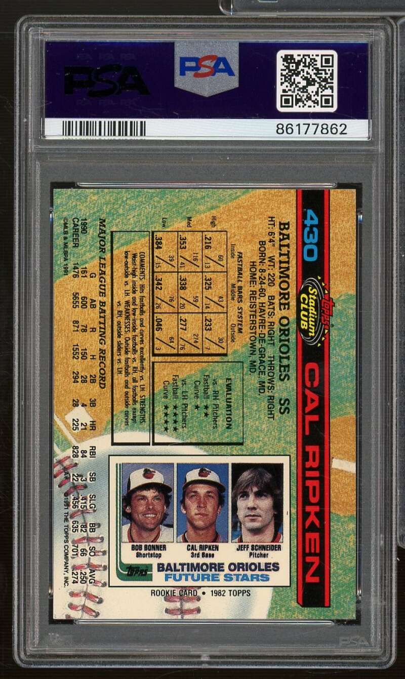 Cal Ripken Jr. Card 1991 Stadium Club #430 PSA 9 Image 2