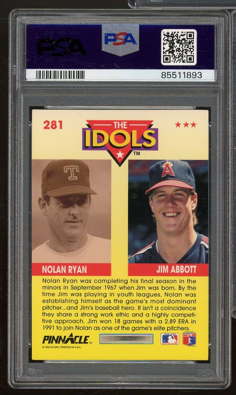 Jim Abbott / Nolan Ryan Card 1992 Pinnacle #281 PSA 9 Image 2