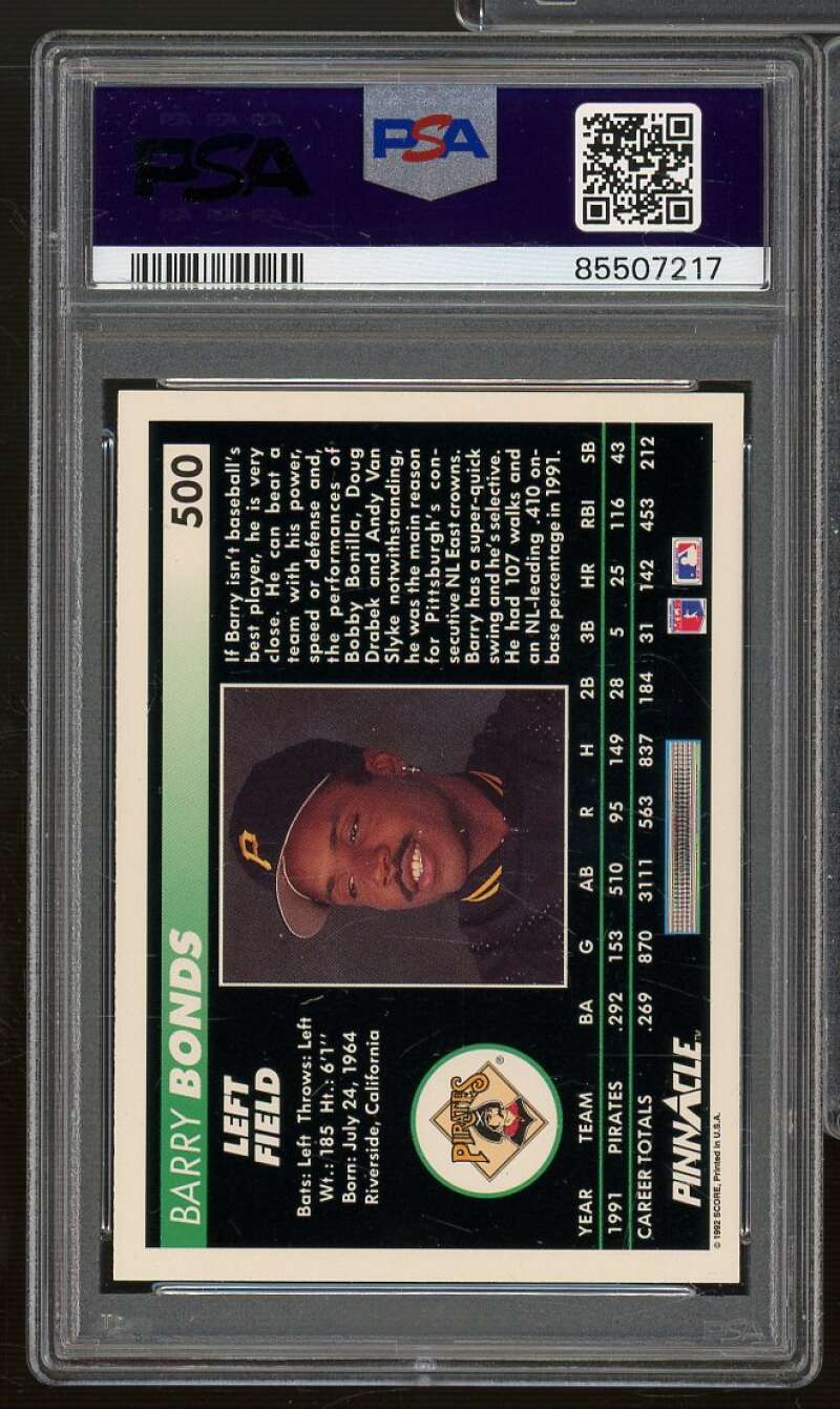 Barry Bonds Card 1992 Pinnacle #500 PSA 7 Image 2