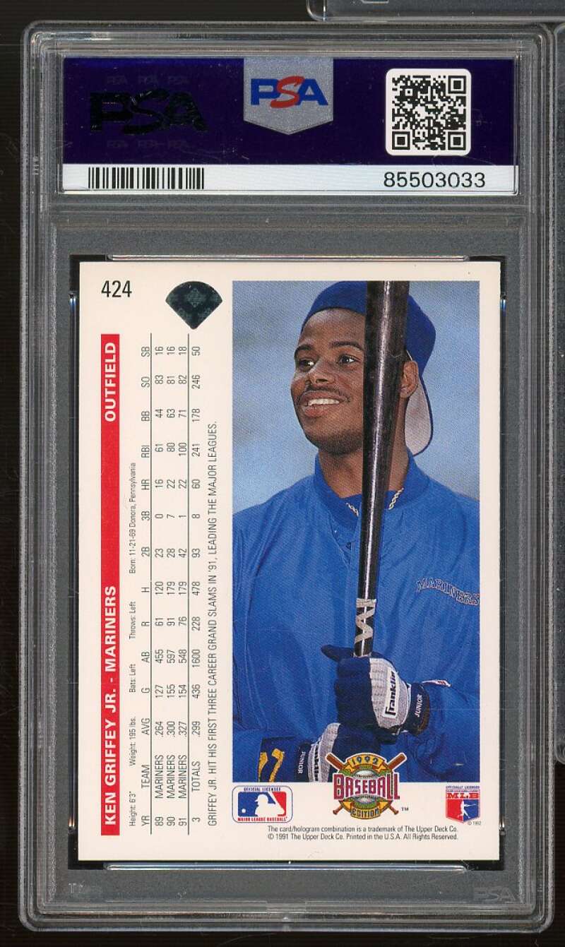 Ken Griffey Jr. Card 1992 Upper Deck #424 PSA 8 Image 2