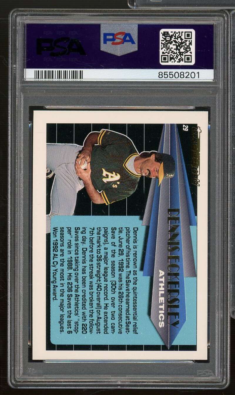 Dennis Eckersley Card 1993 Topps Black Gold #29 PSA 8 Image 2