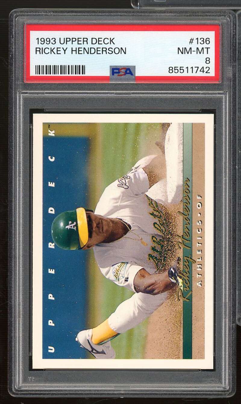 Rickey Henderson Card 1993 Upper Deck #136 PSA 8 Image 1